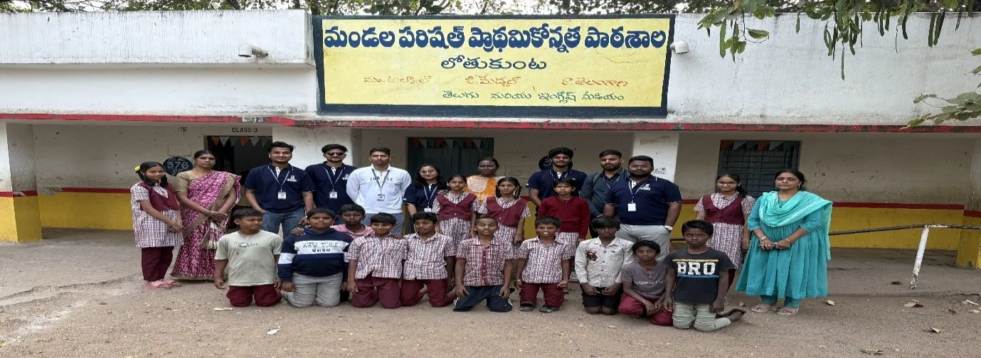 SSIM students and faculty with schoolchildren at a Mandal Parishad primary school