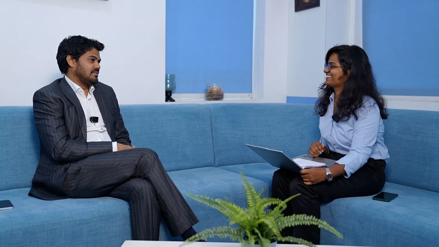 SSIM podcast recording session between an interviewer and a guest