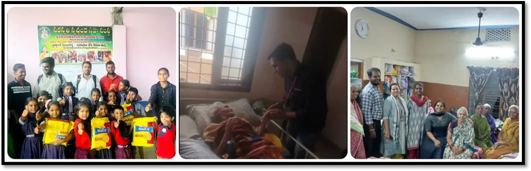 SSIM students distributing supplies during visits to an orphanage and a care home
